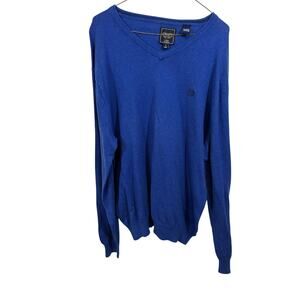 Vintage Chaps Cashmere Blend V Neck Sweater Mens Large Royal Blue Classic Knit